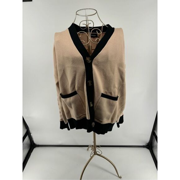 Monrow black tan color block cardigan with sleeve detail size medium old money - Picture 11 of 14